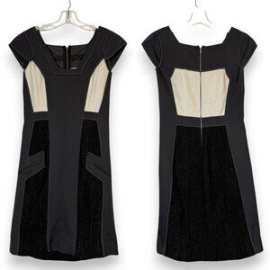 Italian Sheath Dress Wool Cashmere Color Block Gray Black Cream Designer 4